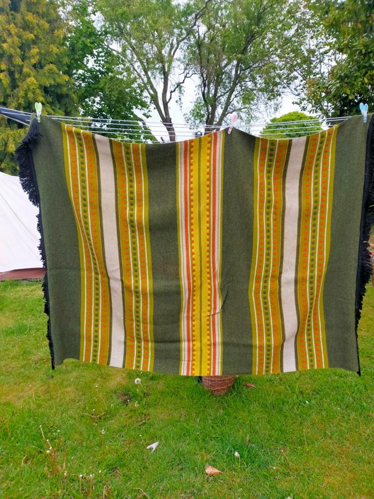 Vintage Tafelkleed / Plaid - Groen met Strepen, Ophalen of Verzenden, Gebruikt, Rechthoek, Binnen