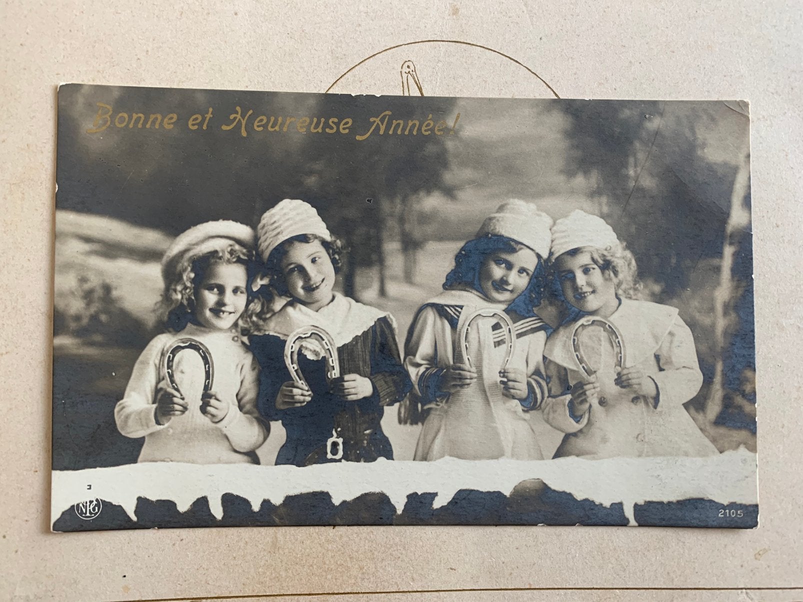 1912 Bonne et Heureuse Année - vier kindjes, hoefijzer (II), Ophalen of Verzenden, Voor 1920, Gelopen, Feest(dag)
