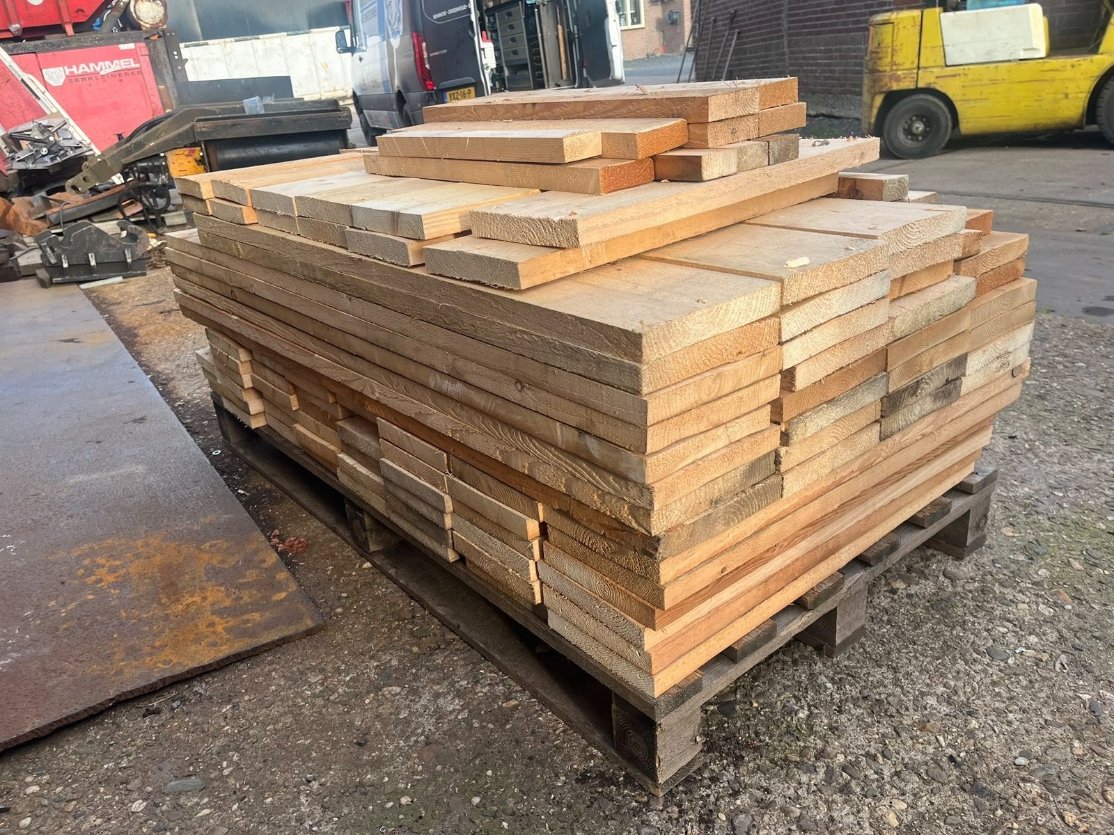 Stapel stijgerhout - Diverse lengtes  gesorteerd, Doe-het-zelf en Verbouw, Ophalen, Gebruikt, 25 tot 50 mm, Plank