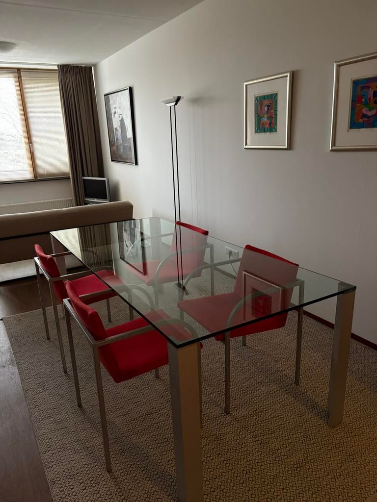 Glazen eettafel 210x95x75cm, Huis en Inrichting, Tafels | Eettafels, Ophalen, Gebruikt, 200 cm of meer, 50 tot 100 cm