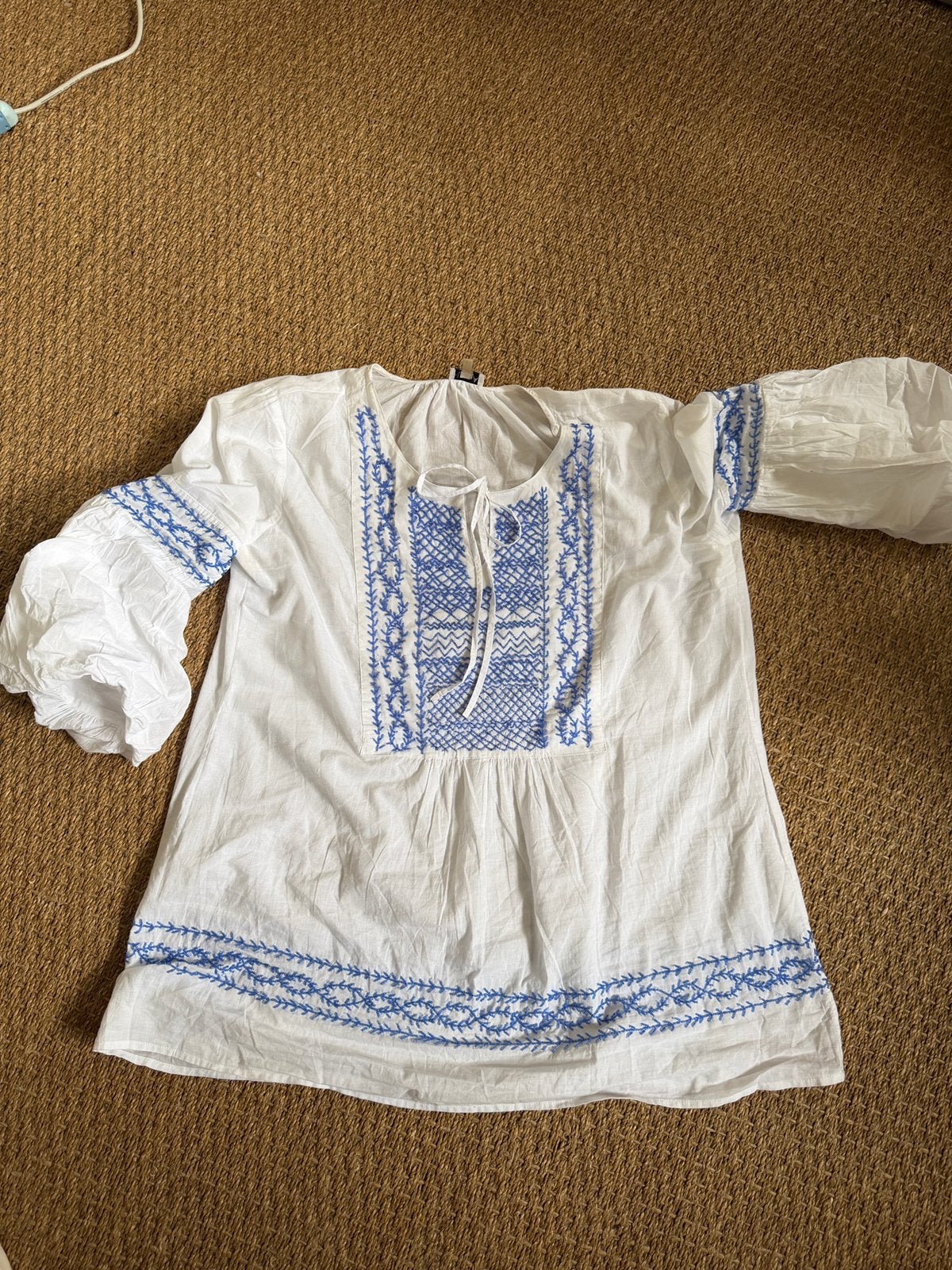Witte tuniek blouse xl met blauw ibiza style kraaltjes w, Ophalen of Verzenden, Zo goed als nieuw, Maat 42/44 (L), Wit