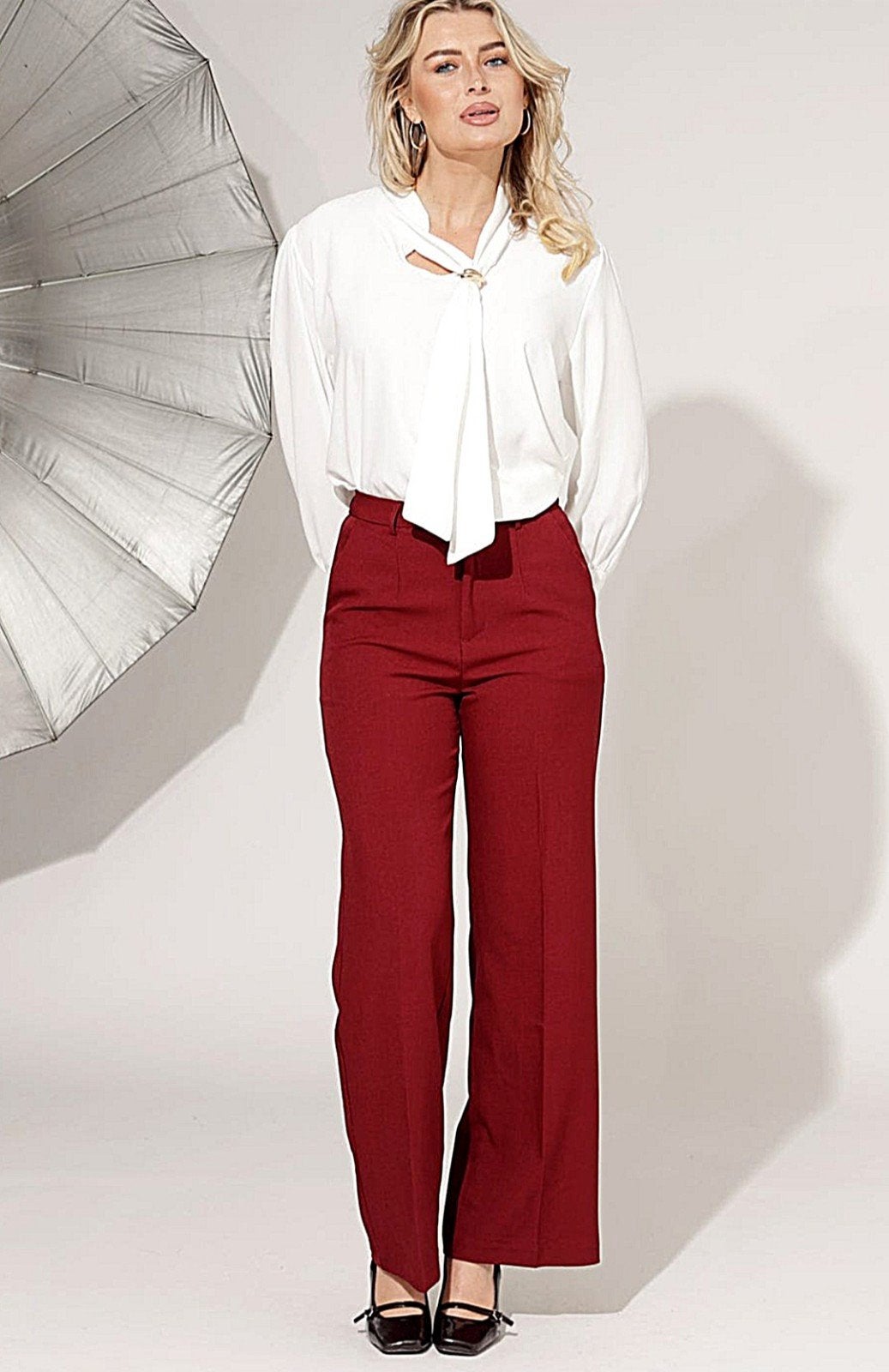 Trendy Bordeaux Wide Leg Pantalon Dames Maat 38, Maat 38/40 (M), Ophalen of Verzenden, Zo goed als nieuw, Lang