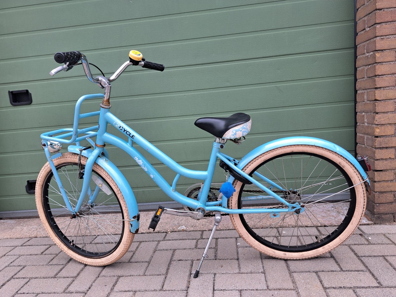 22 inch kinderfiets met voordrager - Blauw, Ophalen, Gebruikt, Terugtraprem, 22 inch
