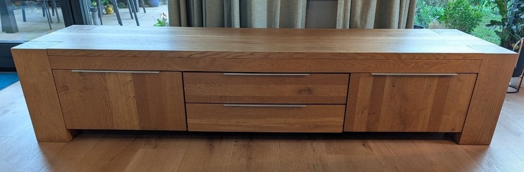 Eikenhout tv-meubel Quint, Ophalen, Eikenhout, Zo goed als nieuw, 200 cm of meer