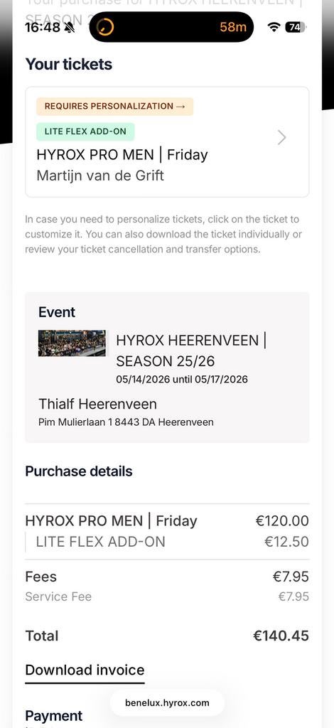 Hyrox Heerenveen | Pro Men | Friday, Eén persoon, Mei