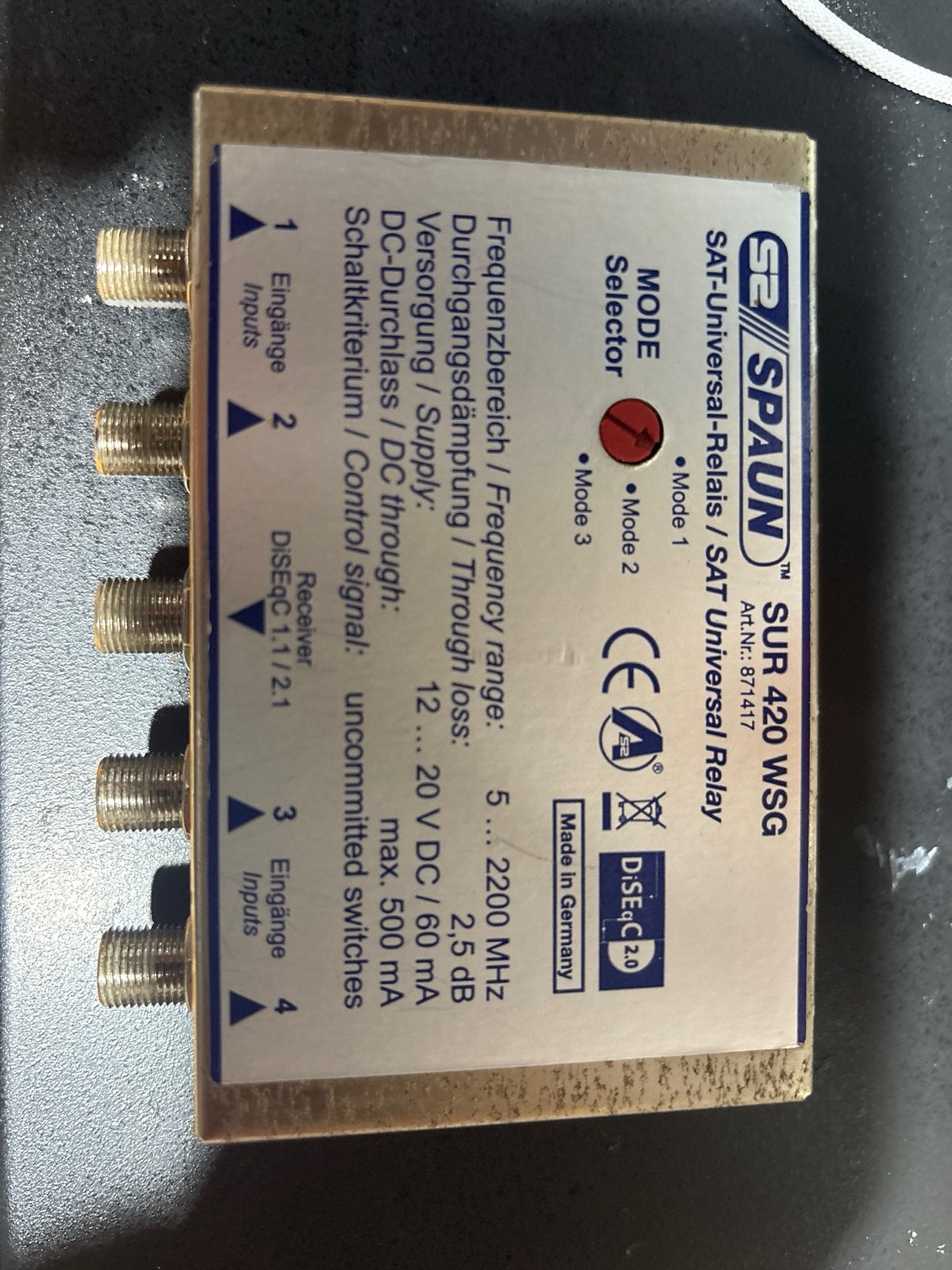 SPAUN SUR 420 WSG SAT Universeel Relais DiSEqC 2.0, Ophalen of Verzenden, Gebruikt, (Schotel)antenne-accessoires, Overige merken