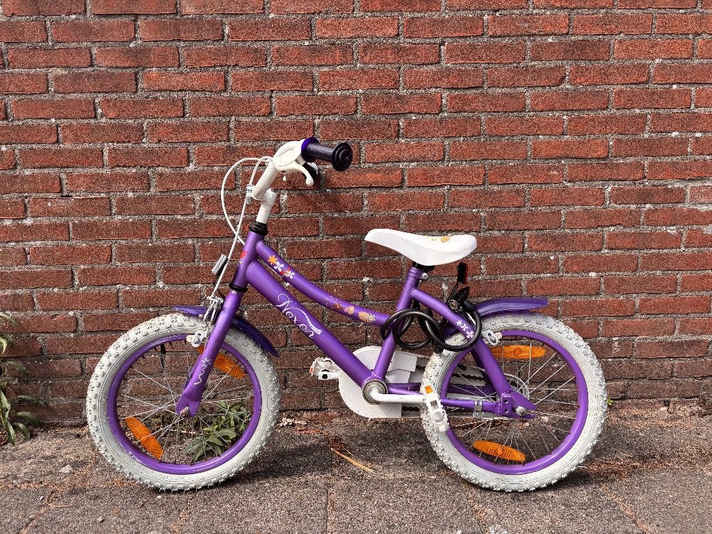 Noxon meisjesfiets 16 inch – paars – handrem & terugtraprem, Ophalen, Terugtraprem, Gebruikt, Handrem