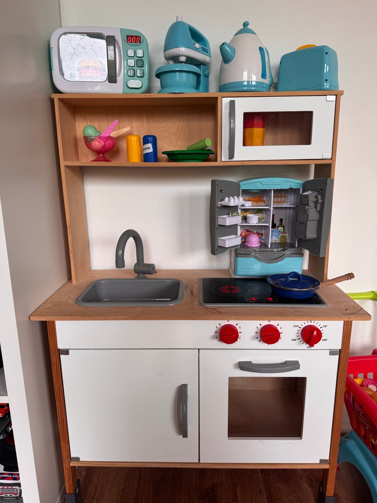 Grote Speelkeuken met Accessoires en Boodschappen, Ophalen, Gebruikt, Hout, Speelkeuken