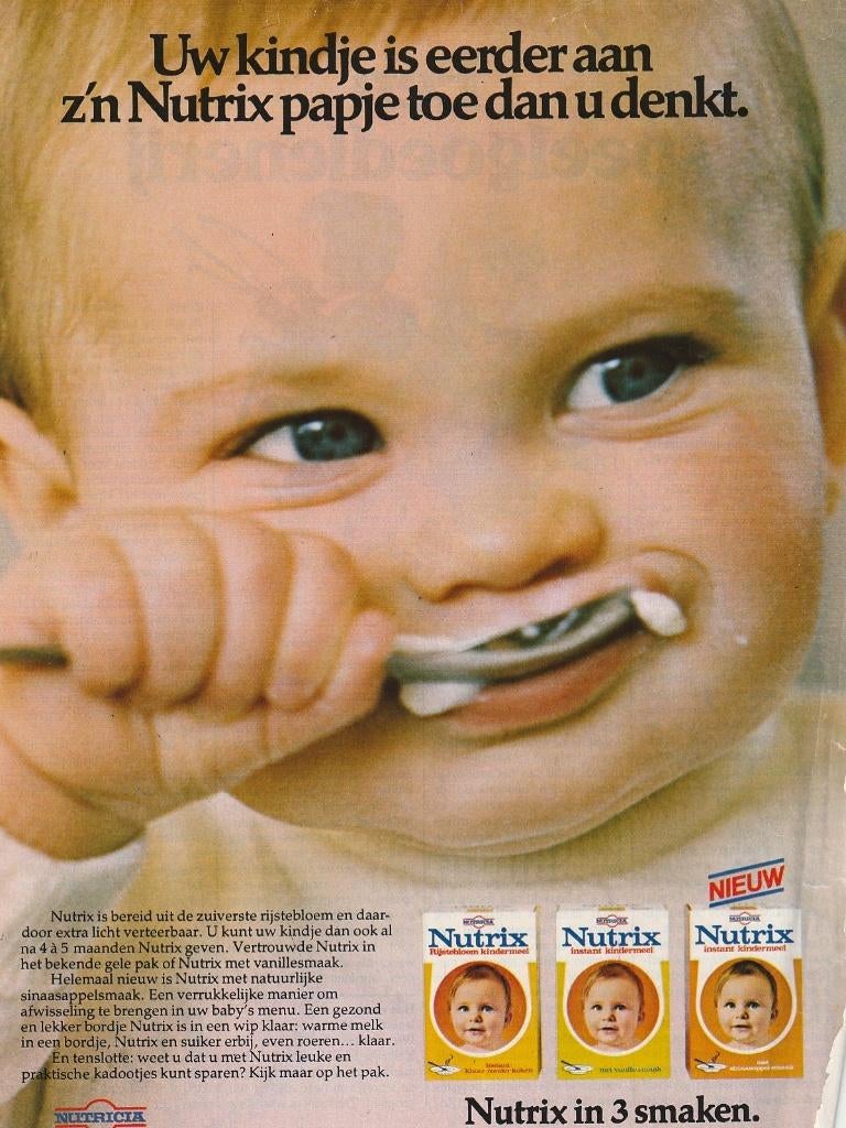 retro reclame 1976 Nutricia Nutrix baby eet zelf pap, Verzamelen, Retro, Overige typen, Verzenden