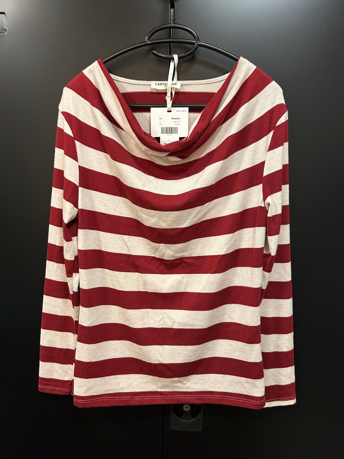 Gestreepte trui met boothals - Bordeauxrood/Beige, Maat 38/40 (M), Meerkleurig, Nieuw, Ophalen of Verzenden