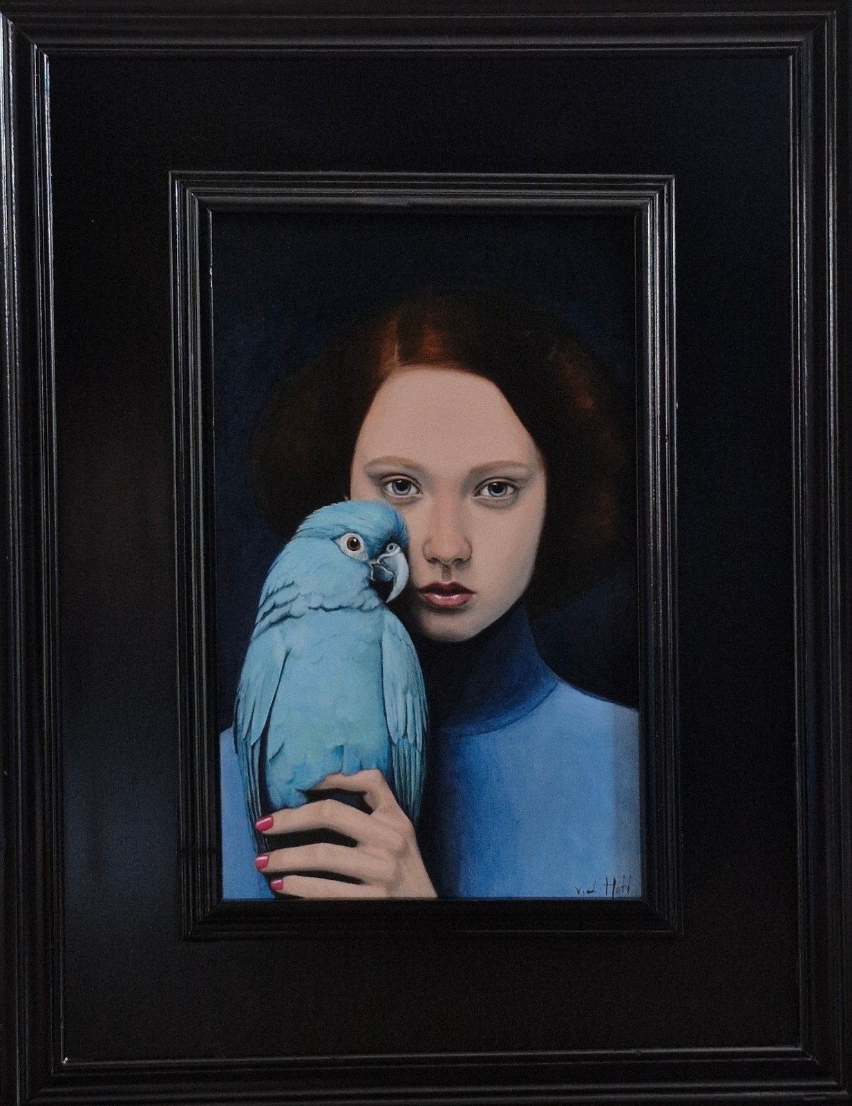 Realistisch schilderij van dame met vogel, Ophalen of Verzenden, Gelimiteerde oplage, Olieverf, Dieren