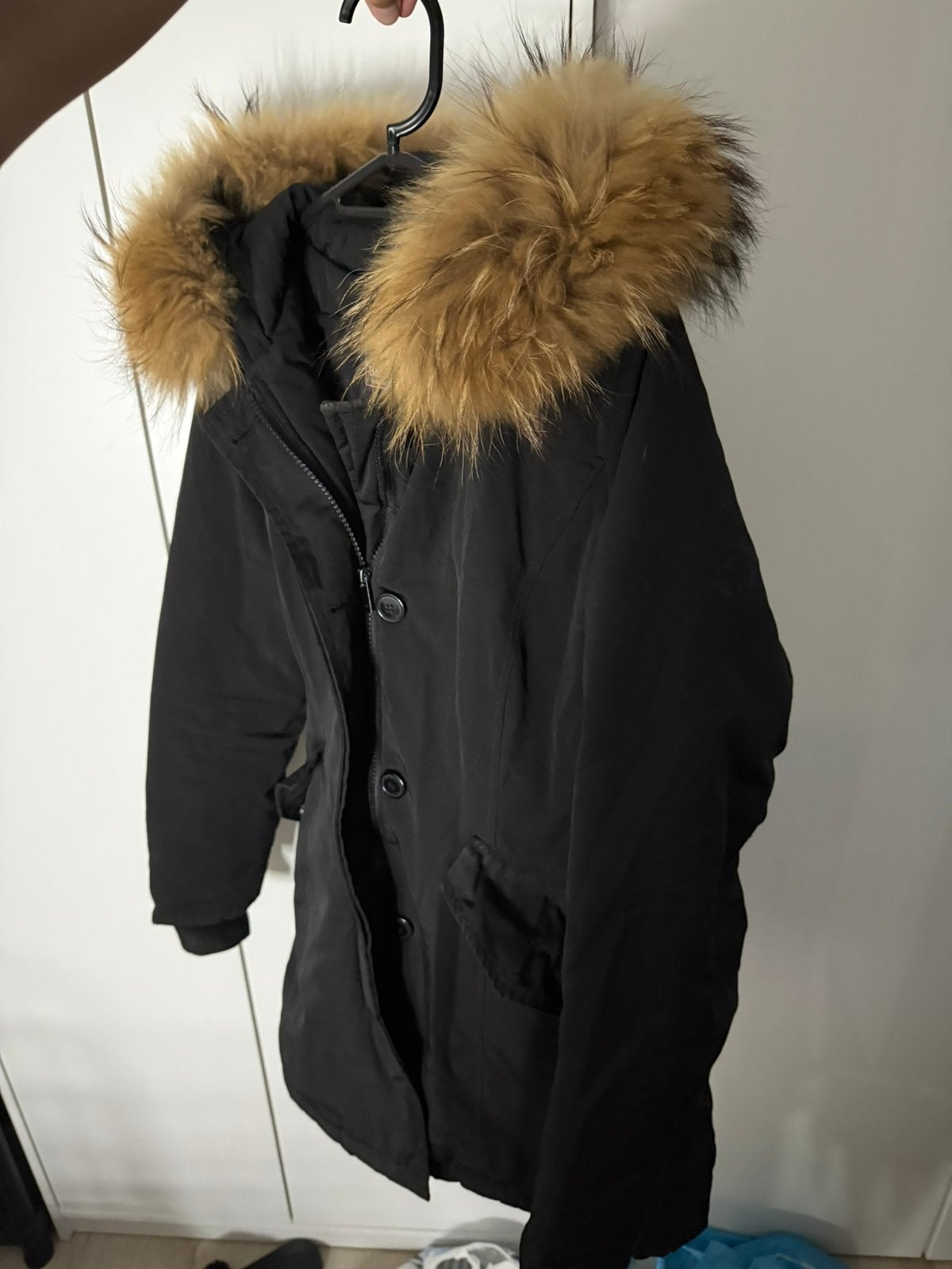 Winterjas met bontkraag, Kleding | Dames, Ophalen, Zo goed als nieuw, Maat 36 (S), Zwart