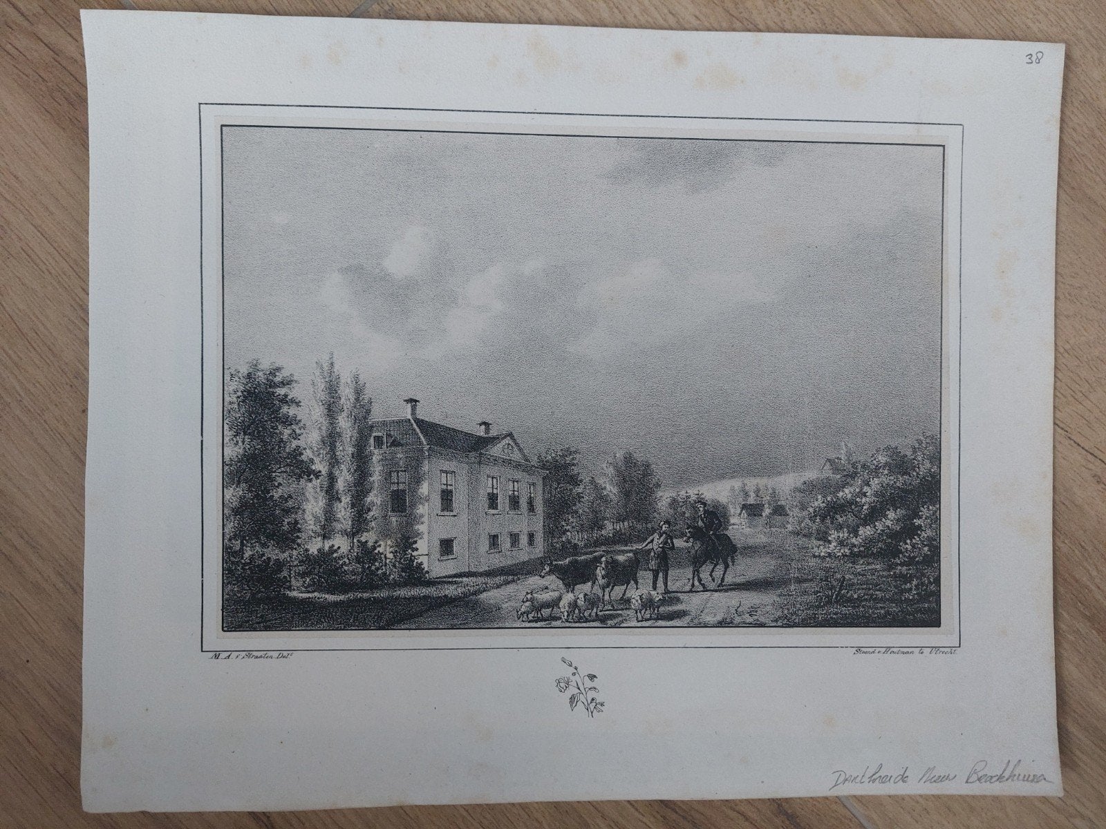 38  Nieuw Broekhuizen - Dartheide Leersum Steendruk 1829, Antiek en Kunst, Gesigneerd in de plaat, Ophalen of Verzenden, Landschappen