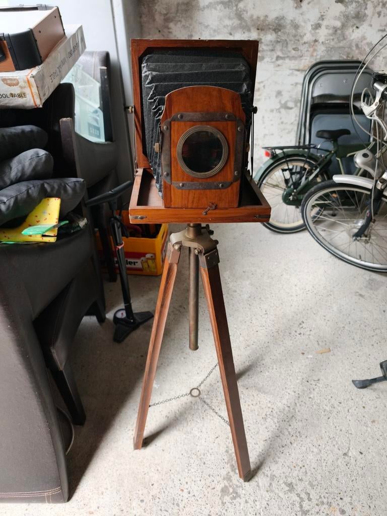 Antieke houten camera met statief - uniek decoratiestuk, Audio, Tv en Foto, Fotocamera's Analoog, Ophalen