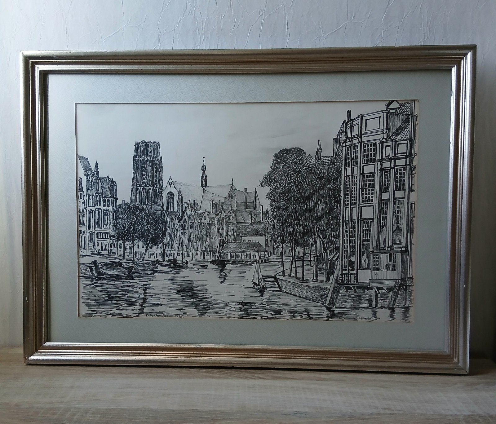 Stadsgezicht Op De Kolk Rotterdam 1944, Antiek en Kunst, Kunst | Tekeningen en Foto's, Ophalen of Verzenden