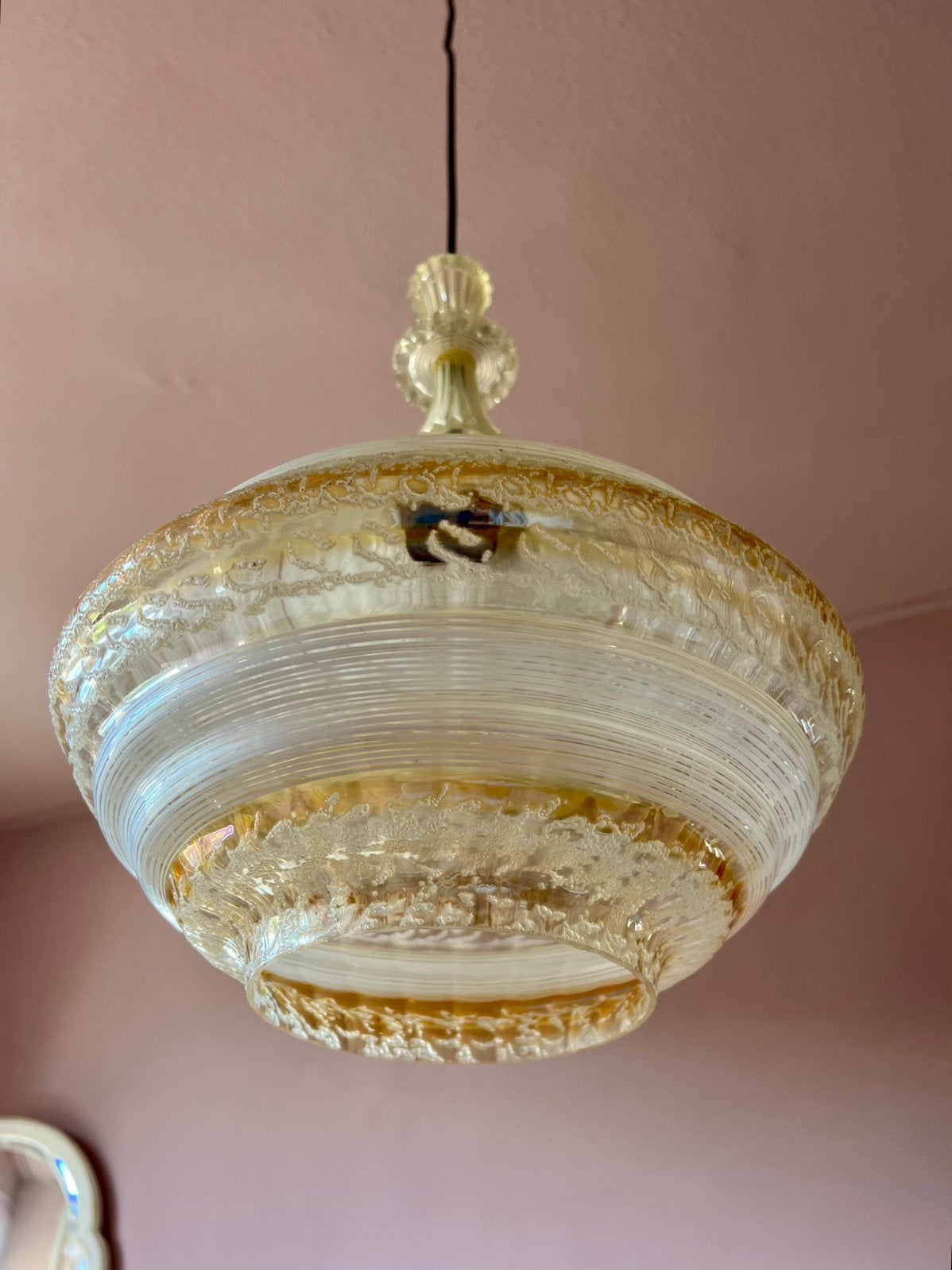 vintage hanglamp jaren 70 glas, Lisa, Vintage, Ophalen of Verzenden, Glas