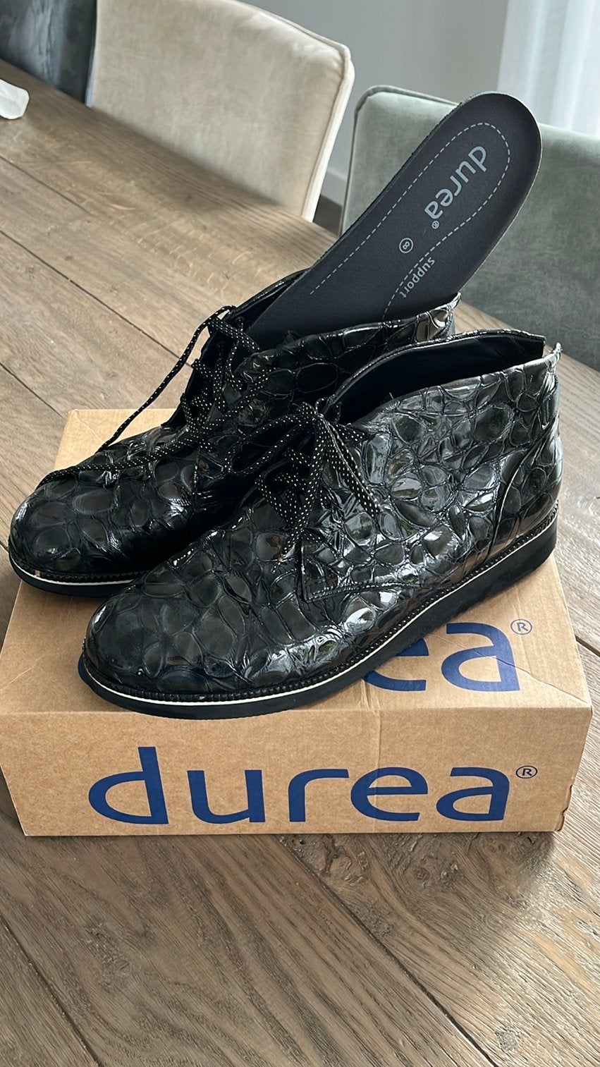 Durea hoge schoenen  anthracite lak mt. 8 K, Kleding | Dames, Schoenen met lage hakken, Verzenden, Zwart, Gedragen