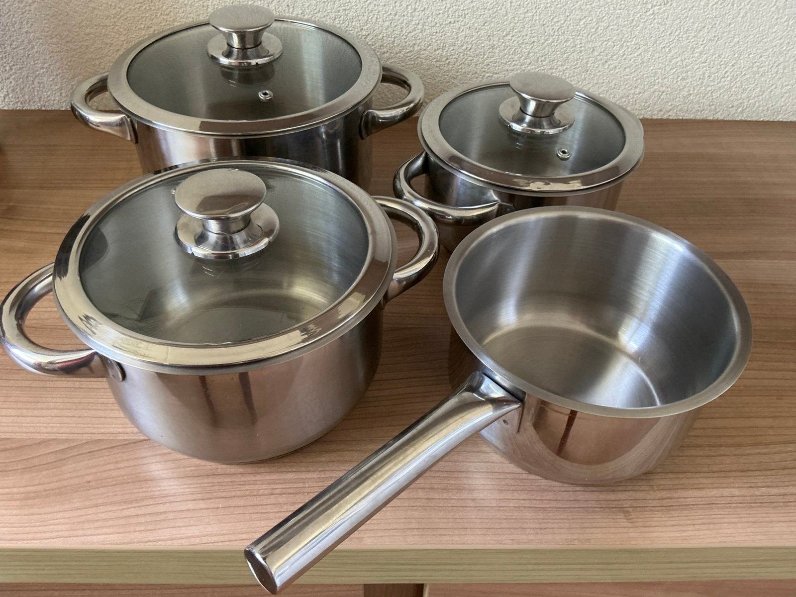 Sola Pannenset - 4 delig, Huis en Inrichting, Keuken | Potten en Pannen, Ophalen of Verzenden, Gebruikt, Rvs, Pannenset