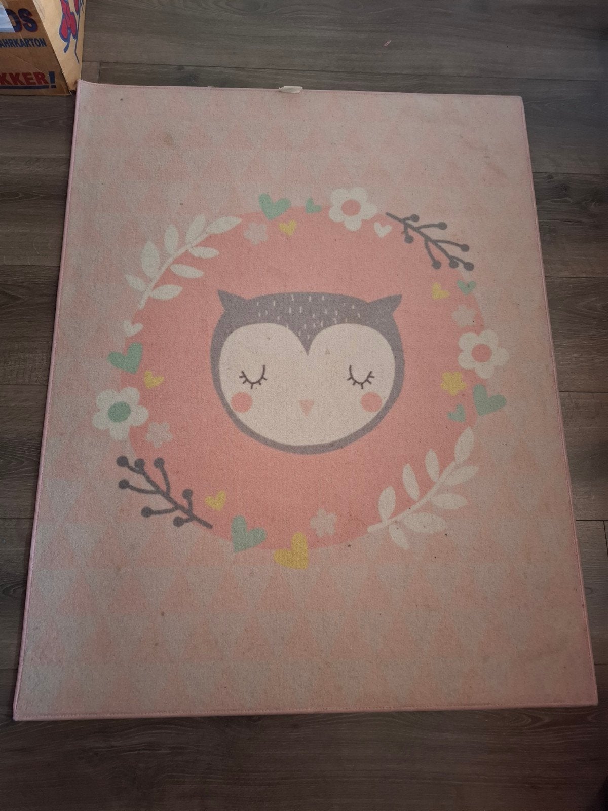 Vloerkleed kinderkamer met uil (123x96 cm), Ophalen, Gebruikt, 100 tot 150 cm, Wit