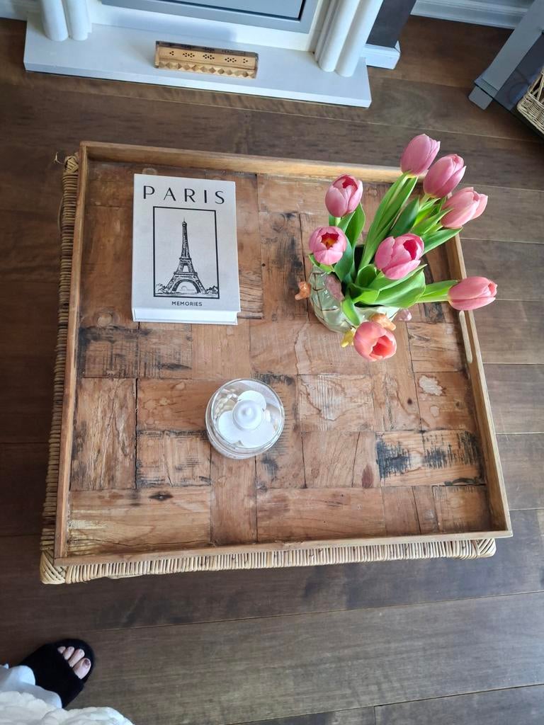 Salon tafel mand rotan met dienblad riviera maison, Ophalen, 50 tot 100 cm, 50 tot 75 cm, Riviera maison