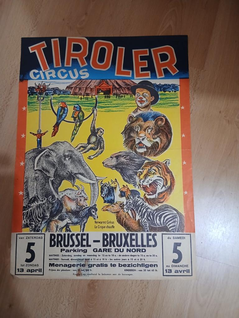 Oud affiche van het tiroler circus uit België, Ophalen of Verzenden, Gebruikt, A1 t/m A3, Film en Tv