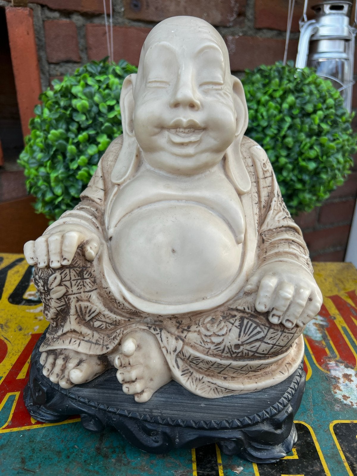 Happy Boeddha beeld van polystone - 24 cm, Ophalen of Verzenden, Zo goed als nieuw