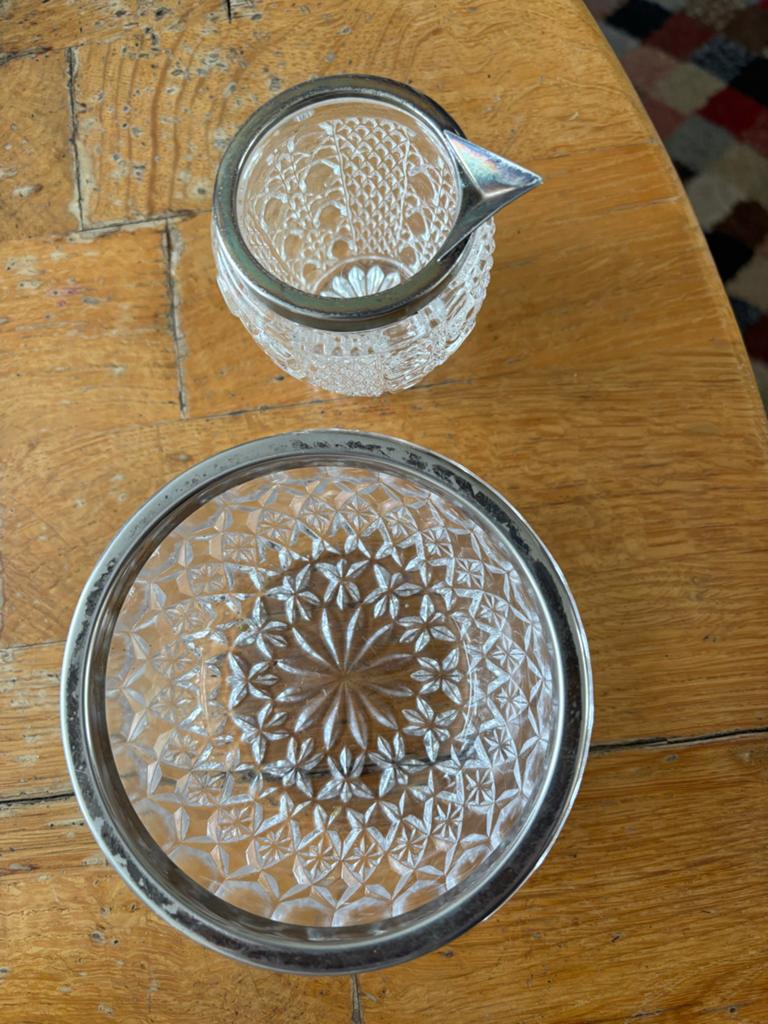 Set van 2 kristallen schaaltjes met zilveren rand, Antiek en Kunst, Antiek | Glas en Kristal, Ophalen of Verzenden