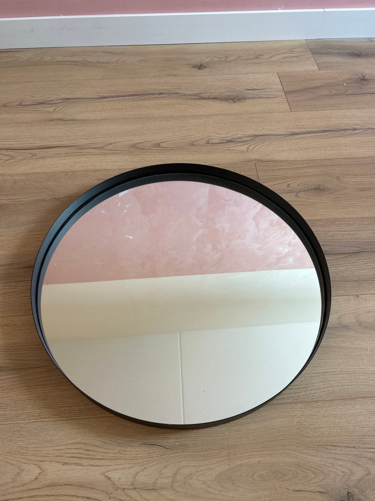 Ronde spiegel met zwarte rand, Huis en Inrichting, Ophalen, Zo goed als nieuw, Rond, 50 tot 75 cm