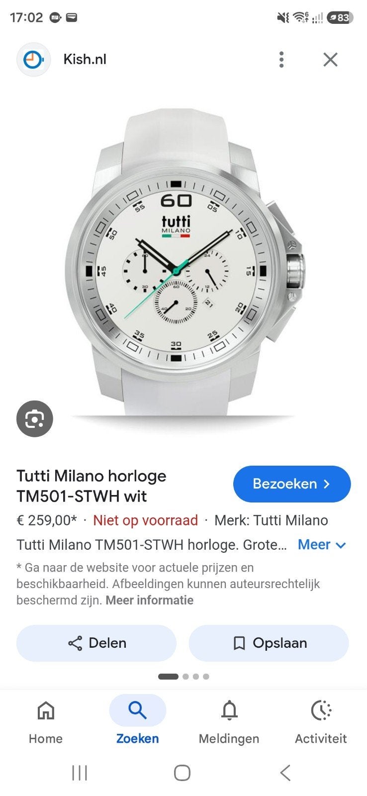 Tutti Milano Horloge TM501-STWH Wit, Ophalen of Verzenden, Overige merken