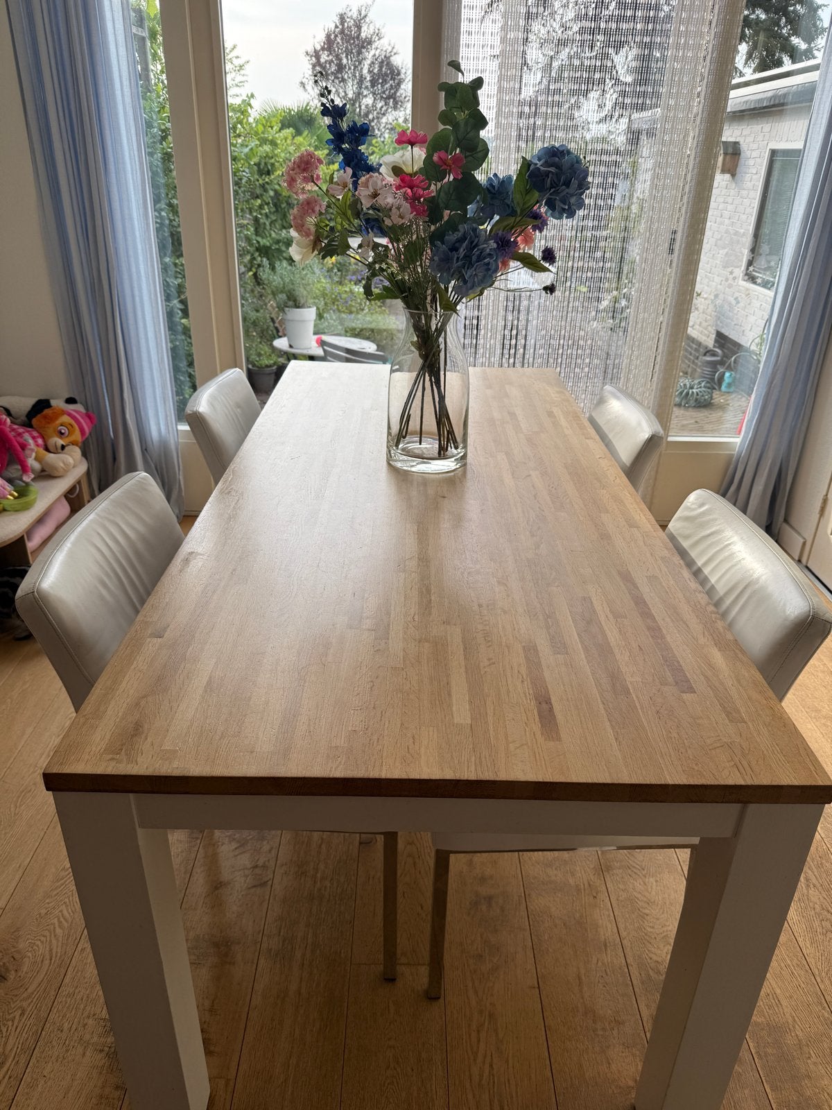 Eikenhouten eettafel (200x90cm) met 4 stoelen, Huis en Inrichting, Tafels | Eettafels, Ophalen, Gebruikt, Eikenhout, 50 tot 100 cm