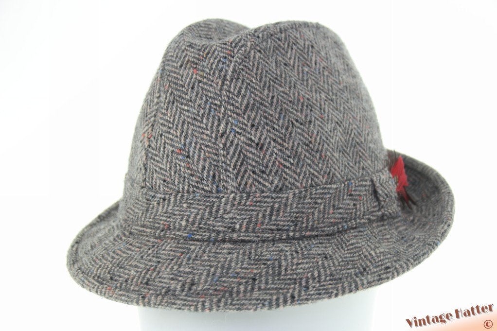 Vintage Vissershoed trilby Moriarty grijs wol visgraat 58, Hoed, Ophalen of Verzenden, 58 of 59 cm (L, 7¼ of ⅜ inch), Moriarty Textiles