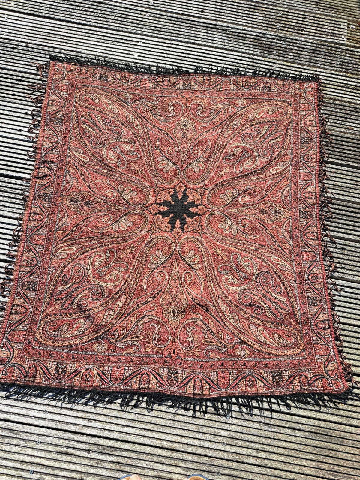 Antieke Paisley Jacquard Geweven Worteldoek / Haarddoek, Ophalen of Verzenden