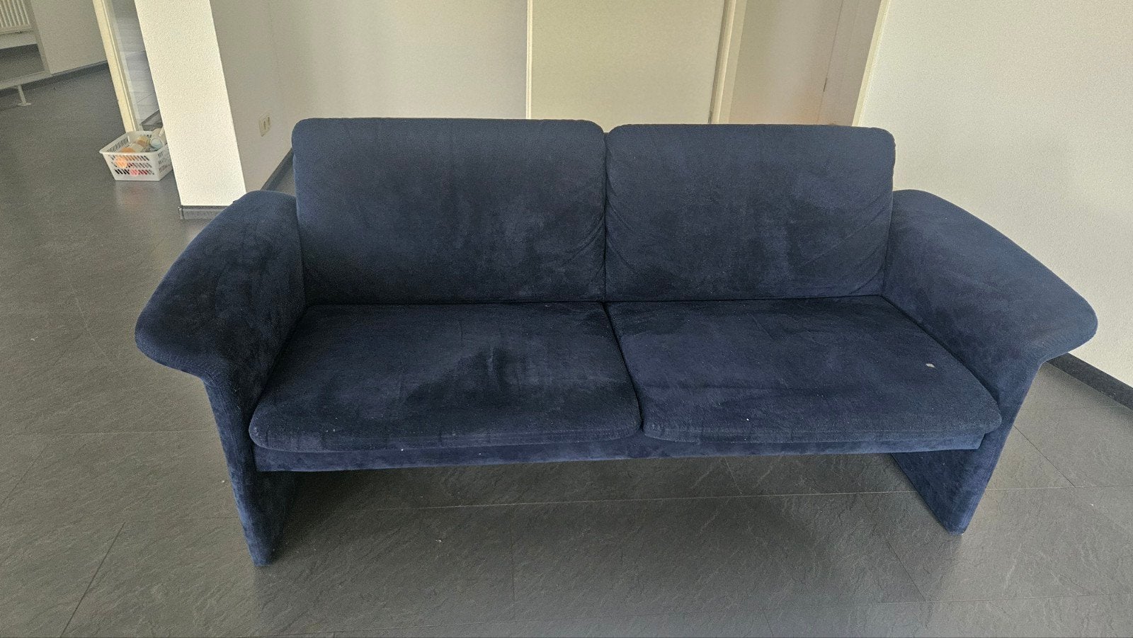 2 zitter bankstel van blauw Alcantara, Ophalen, Gebruikt, 75 tot 100 cm, Stof