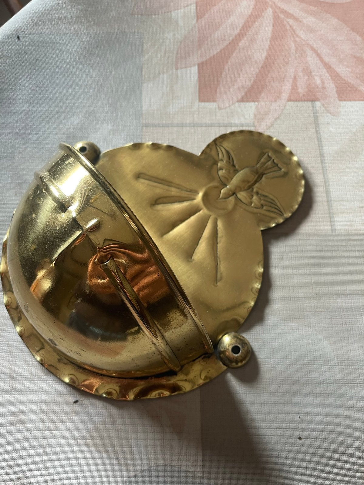 Antieke Messing Wijwaterbak met Duifmotief, Antiek en Kunst, Ophalen