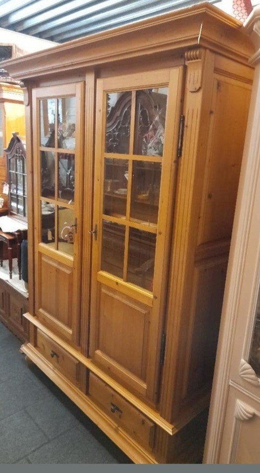 Mooie grenen vitrine buffet kast, Ophalen, 50 tot 100 cm, Zo goed als nieuw, Minder dan 100 cm