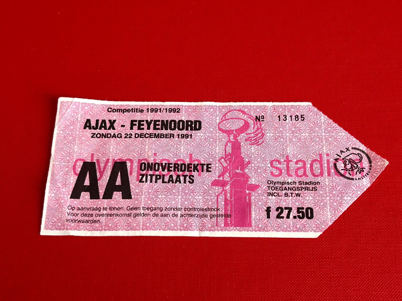 kaartje 1991 AJAX-FEYENOORD, Ophalen of Verzenden, Gebruikt, Ajax