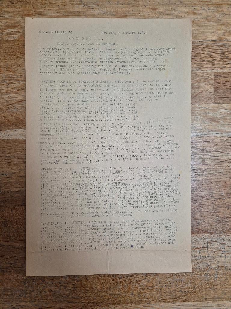 Wo2 illegale pers verzetskrant Het Parool, 6 januari 1945, Ophalen of Verzenden, Nederland, Boek of Tijdschrift