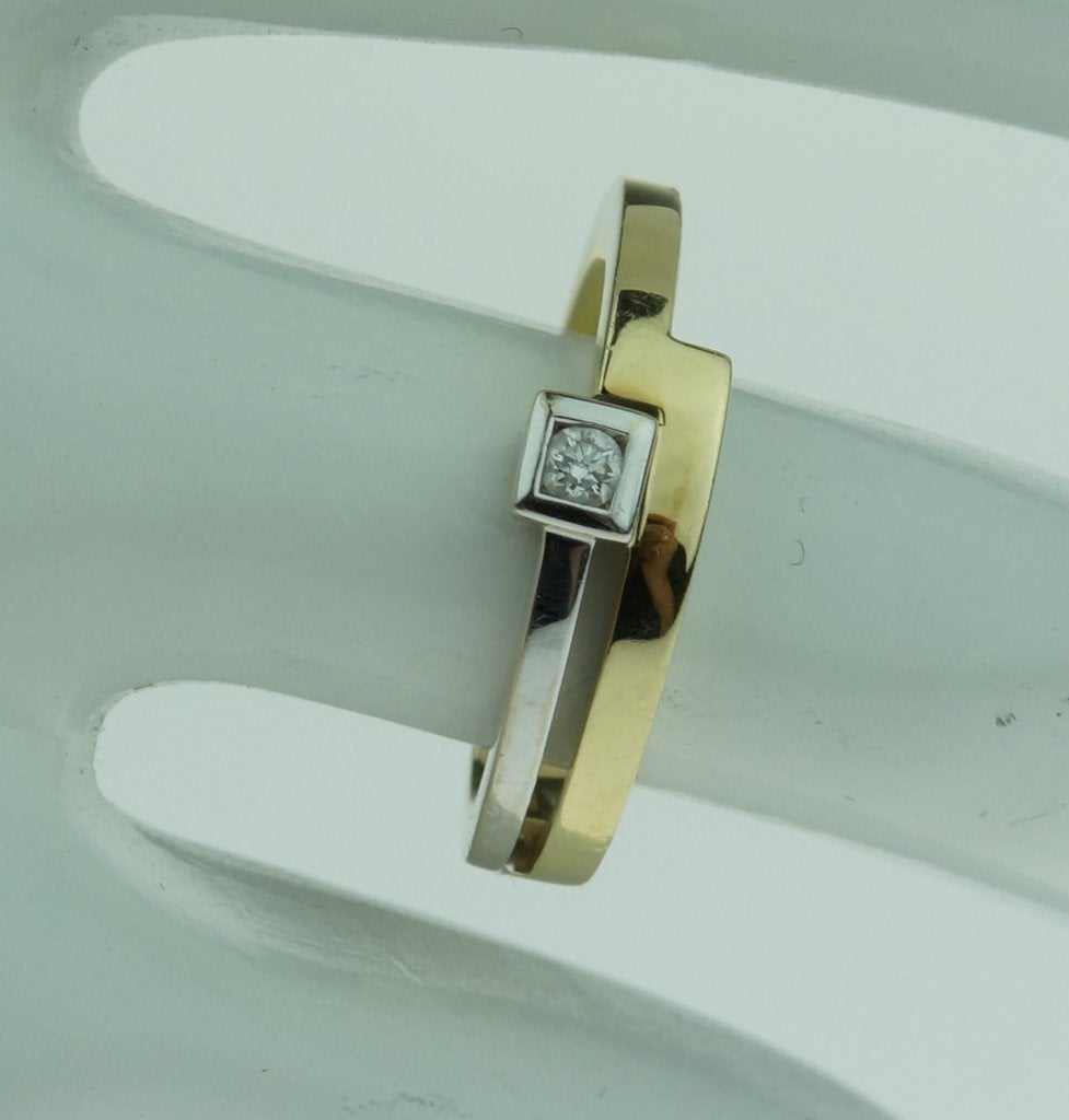 Diamant solitair 14k gouden bicolor dames ring design fraai