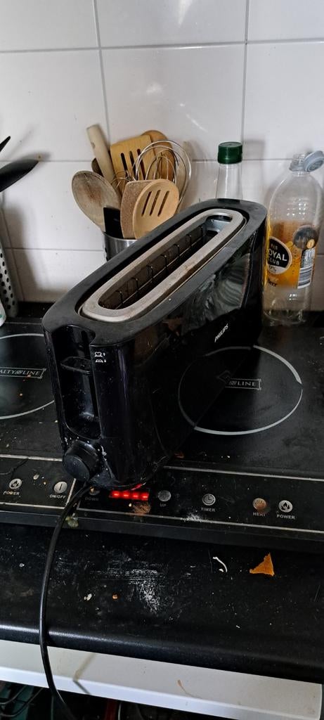Philips broodrooster zwart, Witgoed en Apparatuur, Broodroosters, Gebruikt, Meer dan 8 standen, Uitneembare kruimellade, Ophalen