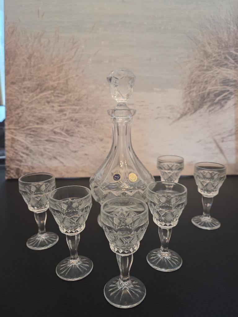 Likeurset 7-delig kristalgeslepen glas Bohemia Crystal, Antiek en Kunst, Antiek | Glas en Kristal, Ophalen of Verzenden