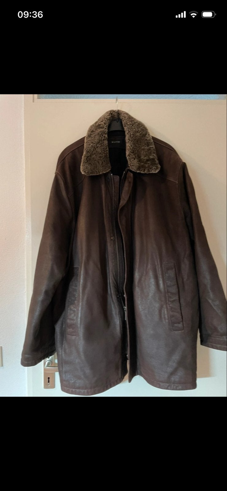 Leren jas Milestone met bontkraag - Maat L/xl, Ophalen of Verzenden, Zo goed als nieuw, Maat 52/54 (L), Bruin