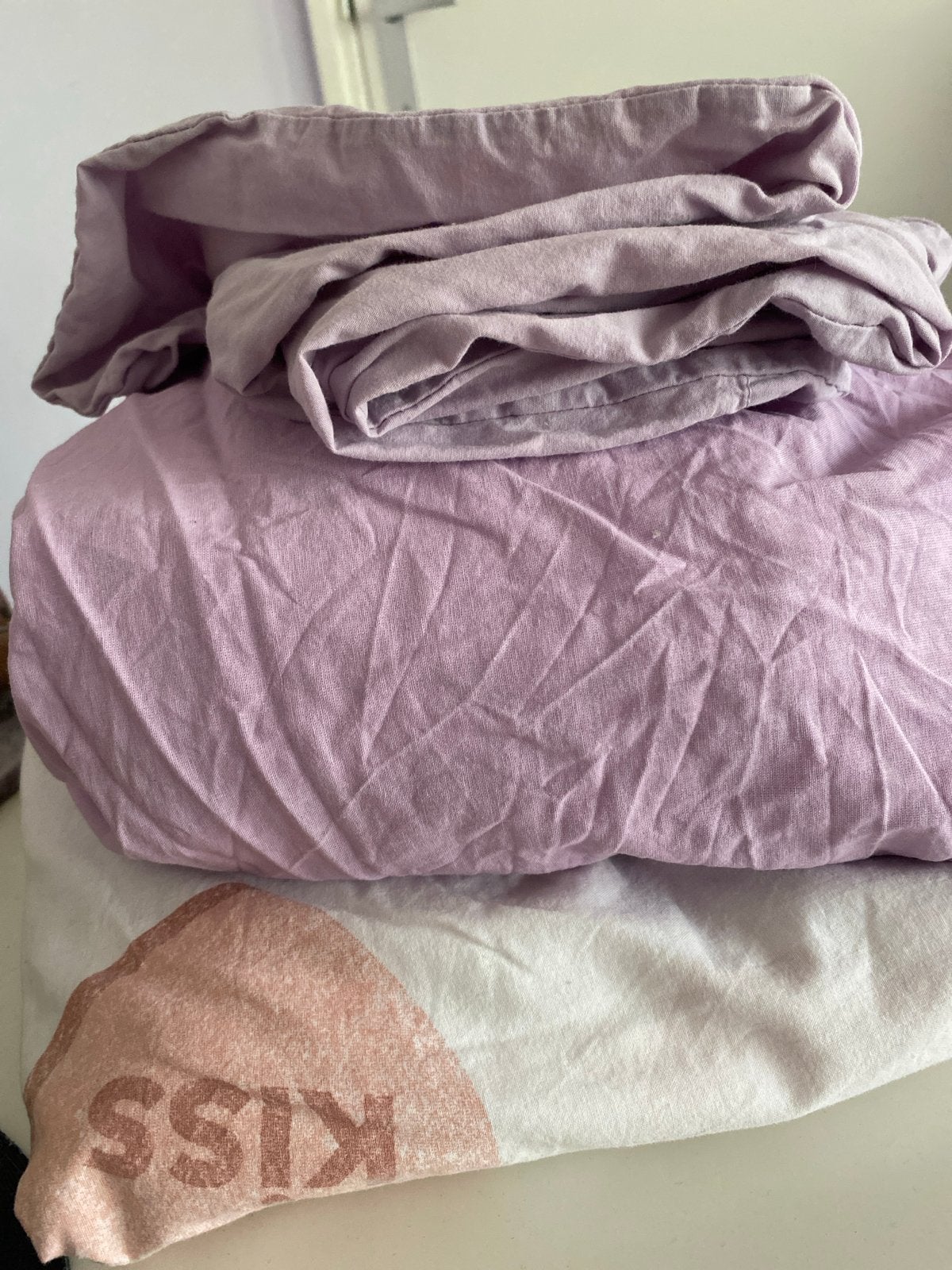 Hema Dekbedovertrek Snoephartjes + Lila Hoeslaken 1-persoons, Gebruikt, Ophalen of Verzenden, Hema, Set van meerdere stuks