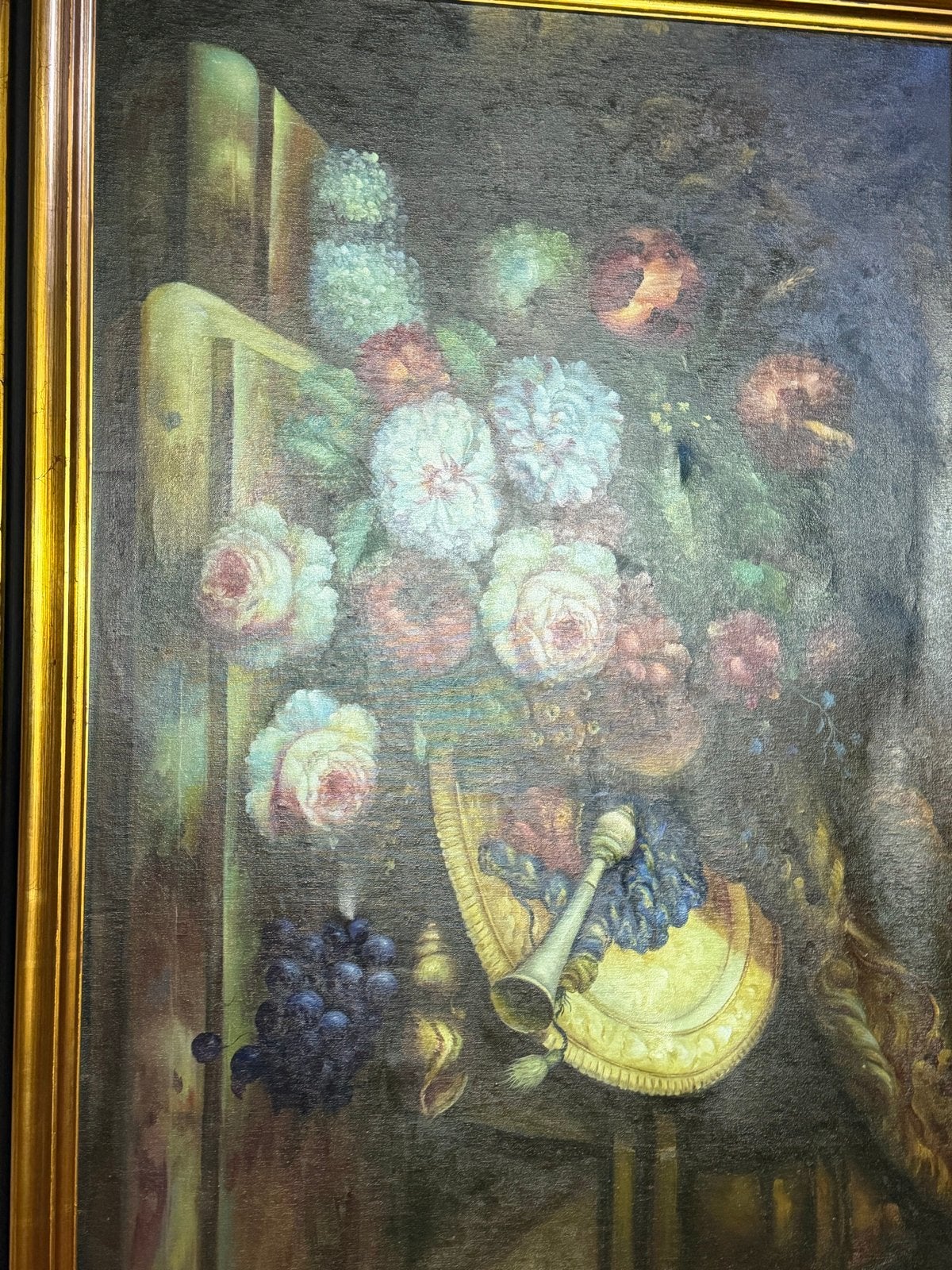 Prachtig 19e/20e-eeuws schilderij met bloemen en fruit, Doek, Olieverf, Klassiek, Ingelijst