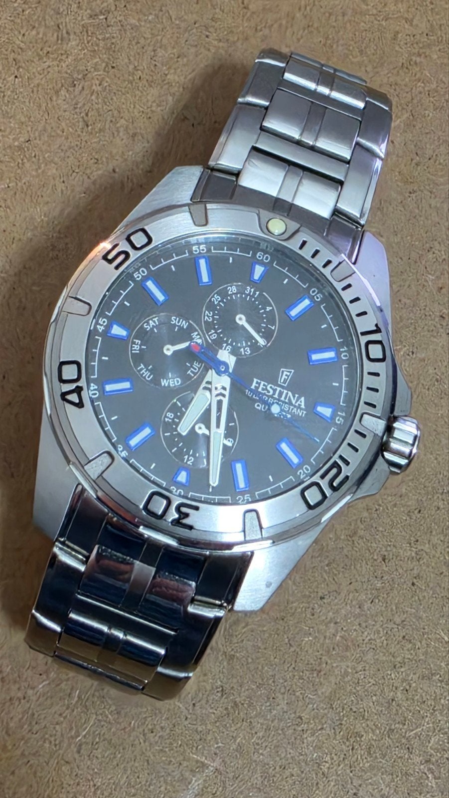 Festina Herenhorloge F20445 Chronograaf Staal Zwart, Ophalen of Verzenden, Staal, Overige merken