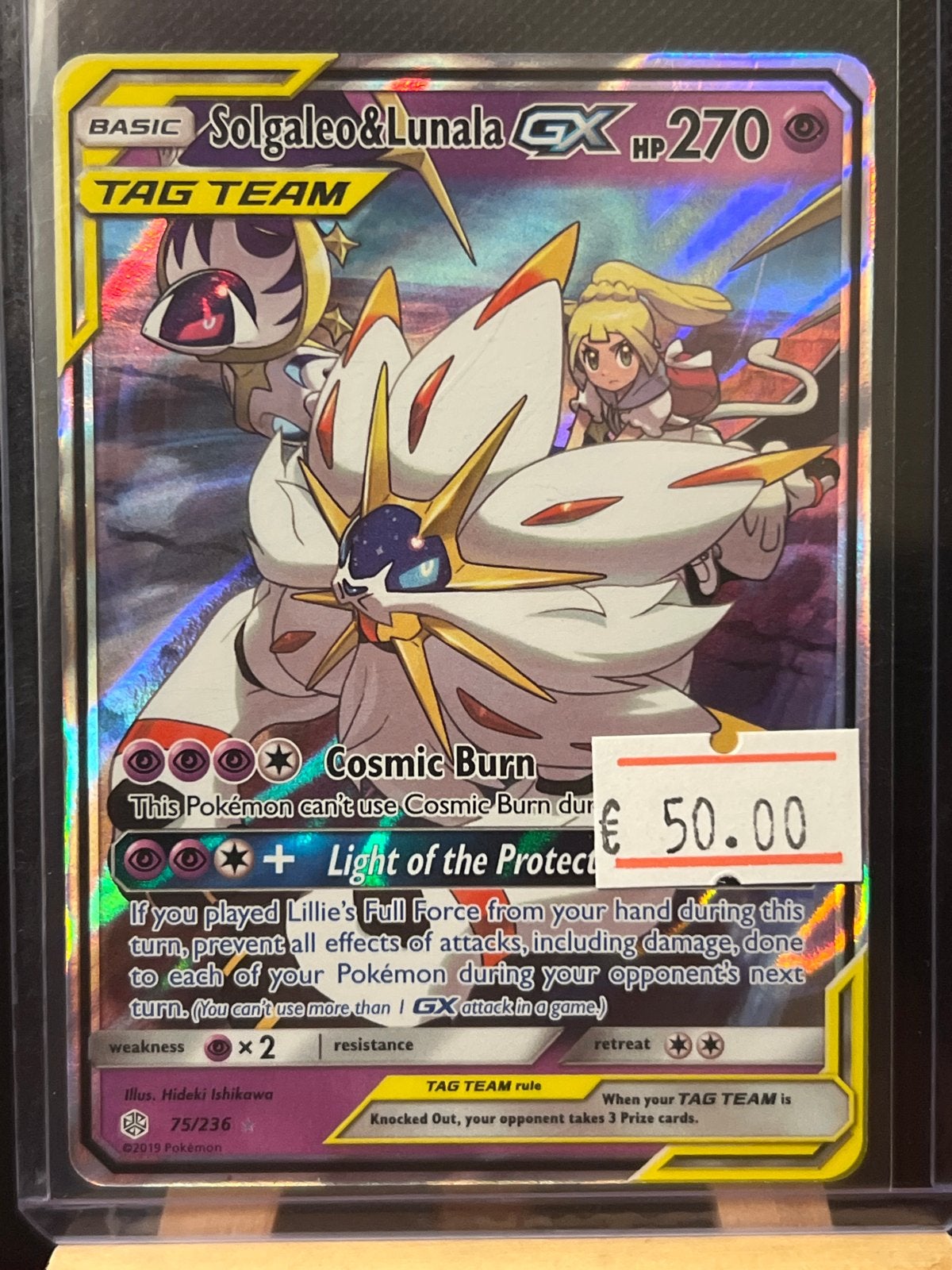 Pokémon Solgaleo & Lunala GX TAG TEAM Kaart 75/236, Ophalen of Verzenden, Zo goed als nieuw, Losse kaart, Foil