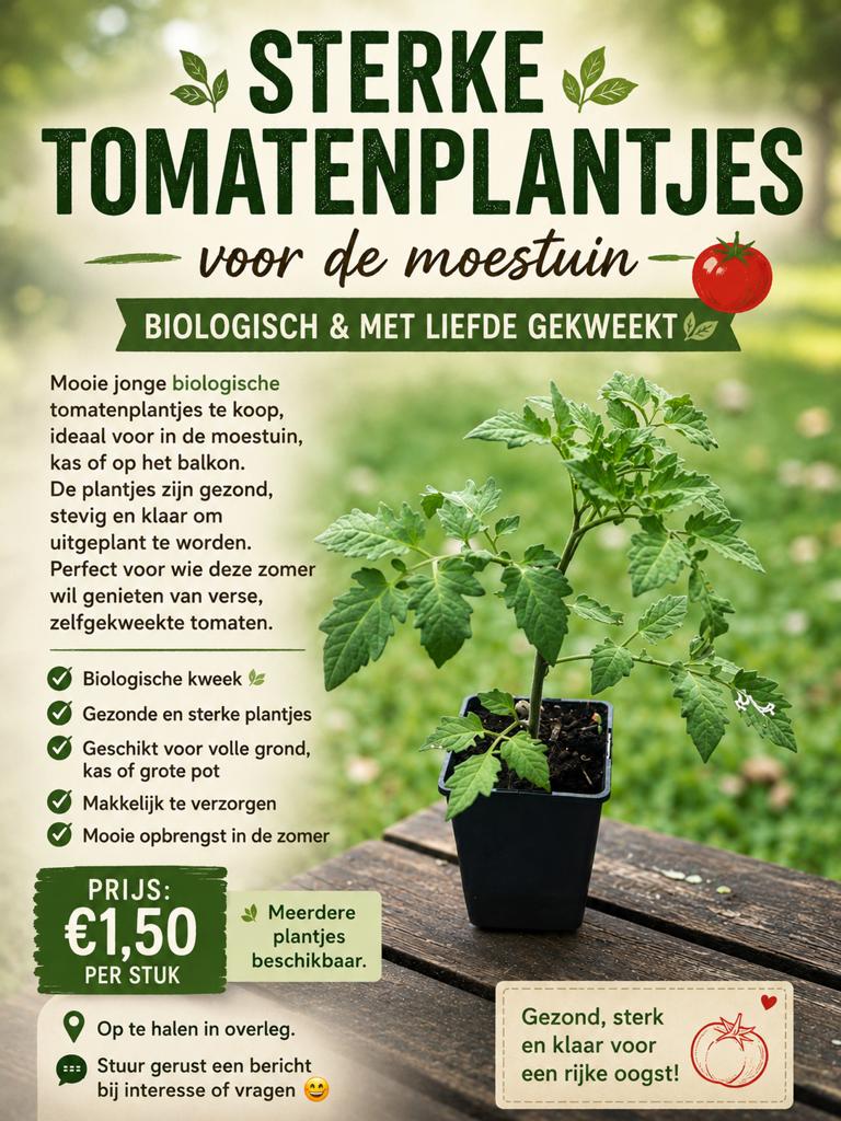 Sterke tomatenplantjes voor de moestuin of kas, Tuin en Terras, Ophalen, Volle zon, Groenteplanten, Eenjarig