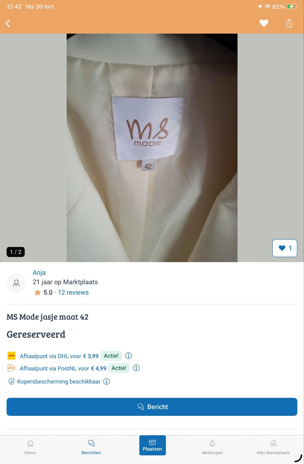 Nieuwe roomwitte blazer MS Mode maat 42, Wit, Maat 42/44 (L), Nieuw, Ophalen of Verzenden