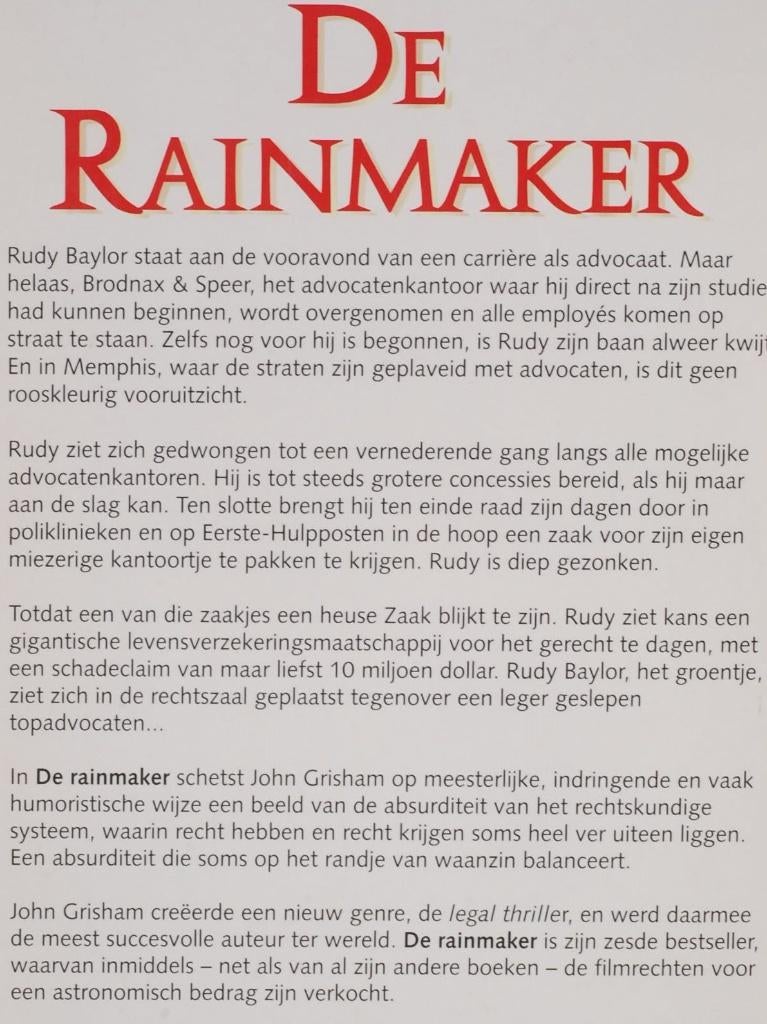 De Rainmaker - John Grisham (1995), Verzenden, Zo goed als nieuw, Amerika
