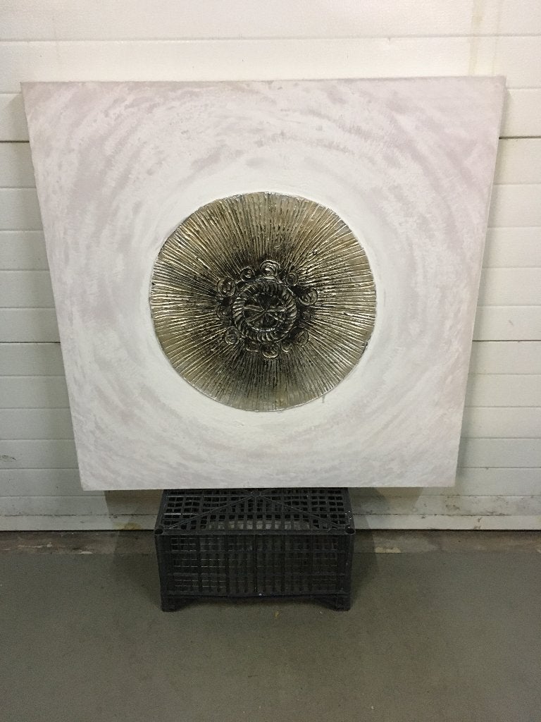 Groot Abstract 3D Schilderij met Zilver/Goud 100x100 | TEAB, Ophalen, Zo goed als nieuw, Schilderij, 100 tot 125 cm
