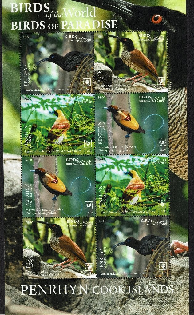 PENRHYN 2020 PF BLOK PARADIJSVOGELS BIRDS VOGELS 1, Ophalen of Verzenden, Postfris, Dier of Natuur